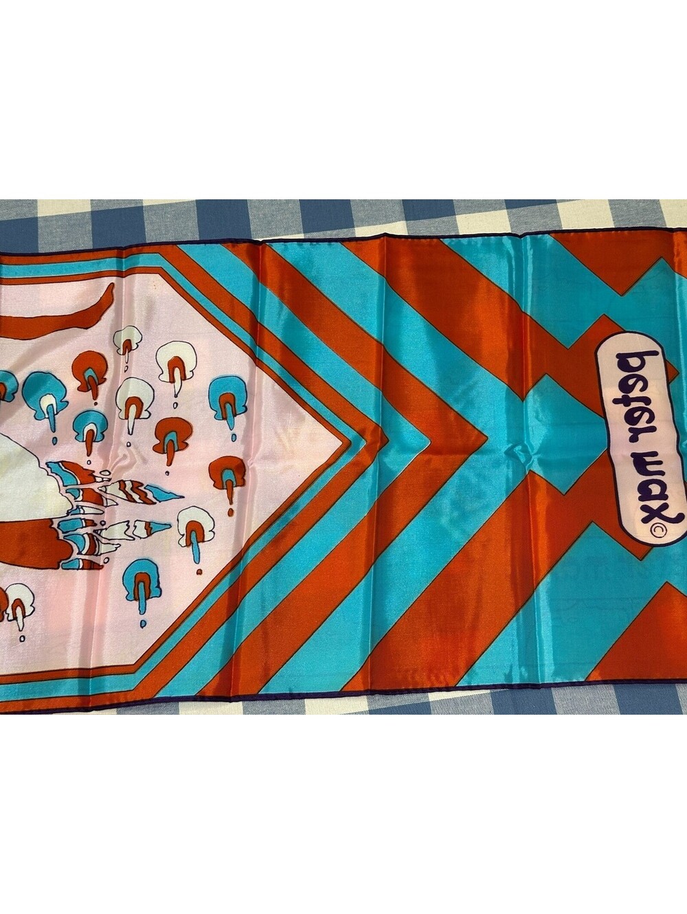 PETER MAX Vintage Graphic Psychedelic 70s Silk Scarf LONG 14.5"x 64" appx Oblong - Picture 13 of 16